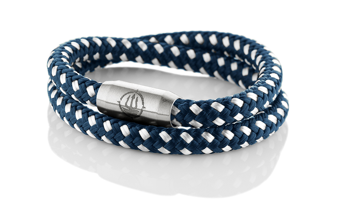 Bild von Segeltau Armband "Hiddensee" navyblau-weiß