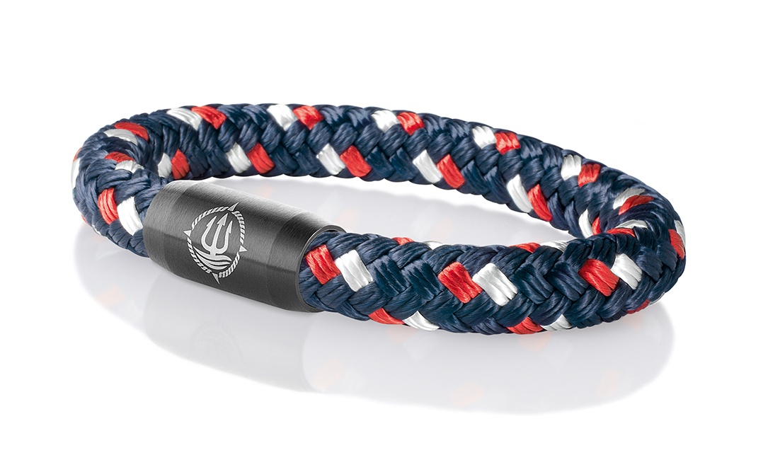 Bild von Segeltau Armband "Hiddensee" navyblau-rot-weiß