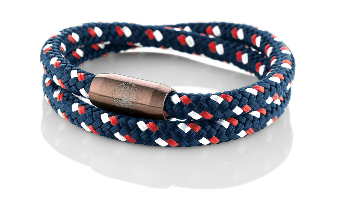 Bild von Segeltau Armband "Hiddensee" navyblau-rot-weiß