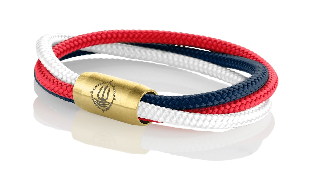 Bild von Segeltau Armband "Trinidad" weiß-rot-navy blau