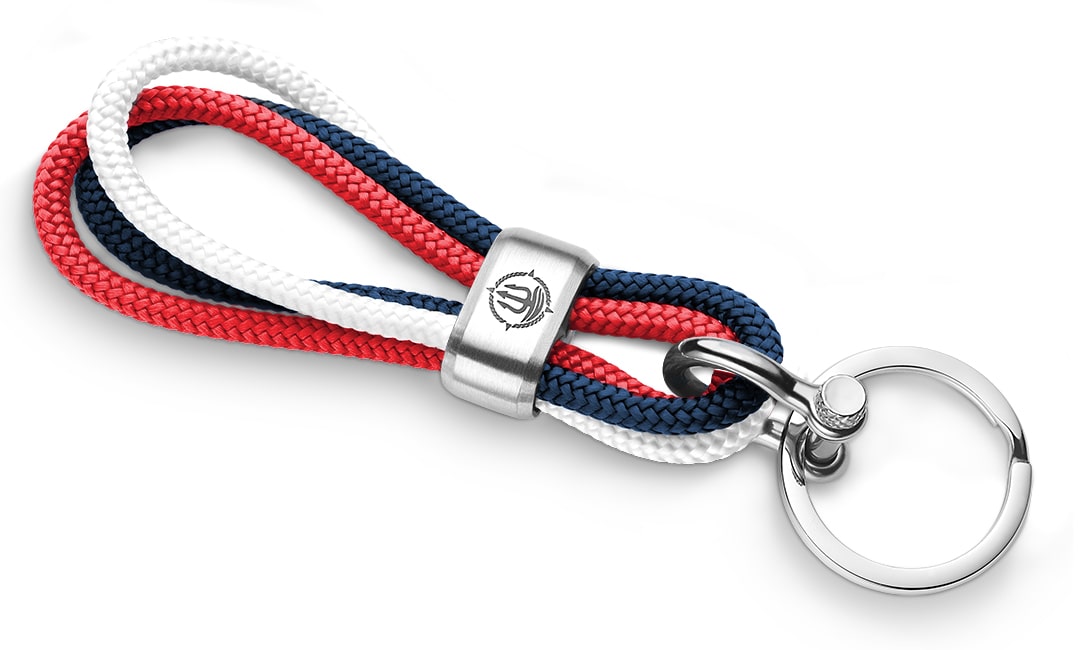 Bild von Seemannsgarn Schlüsselkette Ø 8mm Edelstahl matt weiß-rot-navy blau