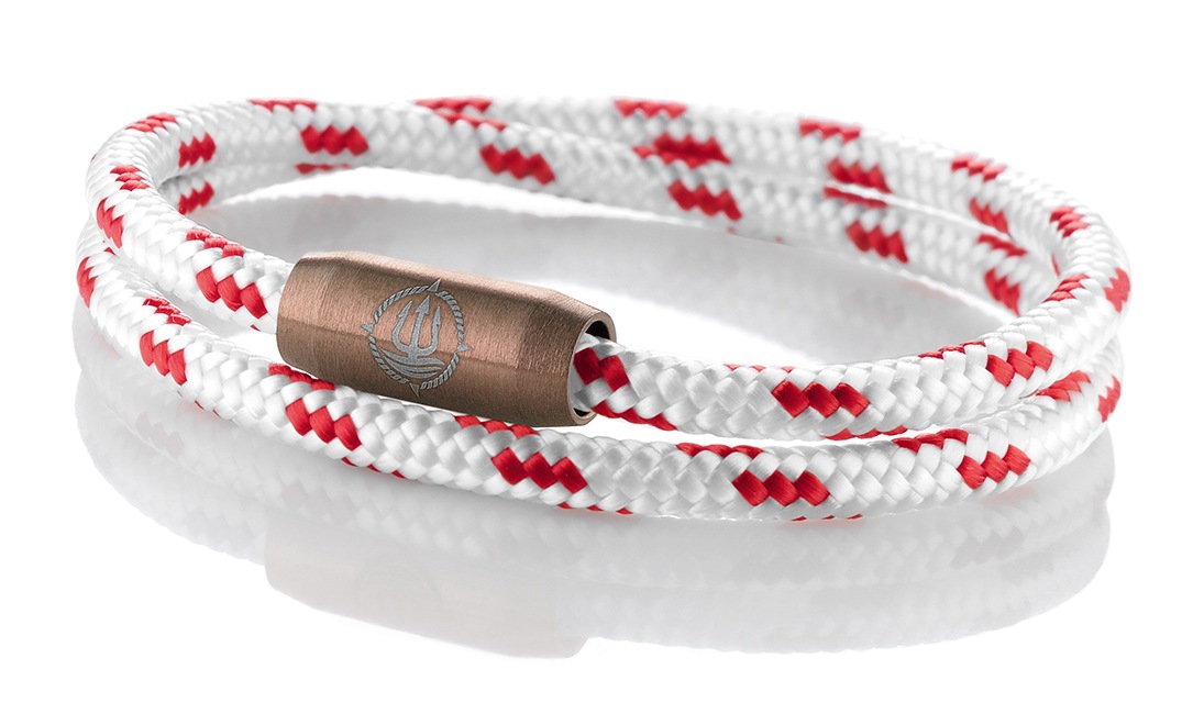 Bild von Segeltau Armband "Rügen" weiß/rot